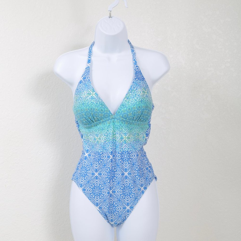 La Blanca Tile We Meet Again One Piece‎ Swimsuit, teals and blues, 4 NWOT - Picture 14 of 15